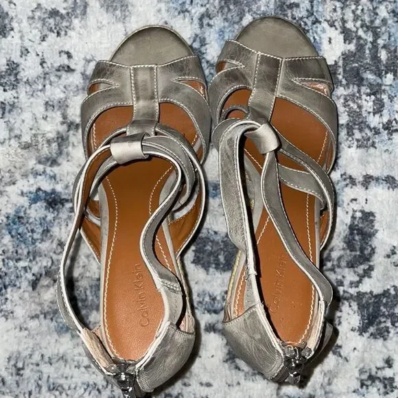 Strappy Grey Calvin Klein Wedges - Picture 3 of 6